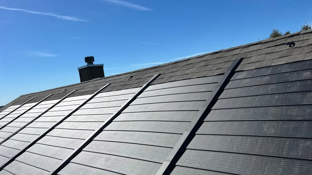 Detail of GAF Timberline Solar shingles on a roof